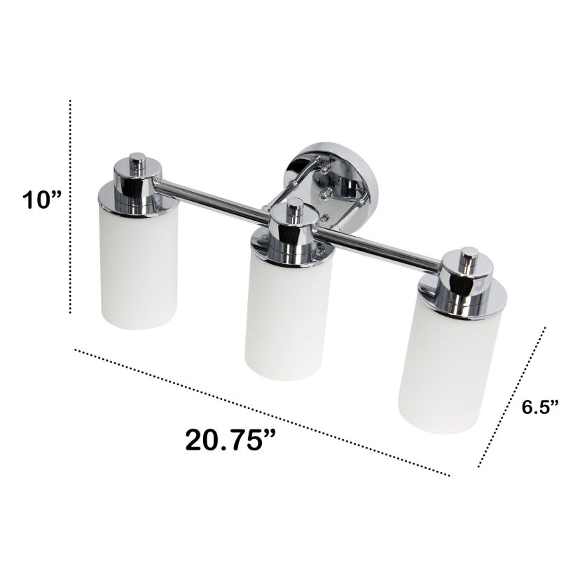 Essentix Contemporary Three Light Metal and Opaque White Glass Shade Vanity Uplight Downlight Wall Mounted Fixture with Round Backplate