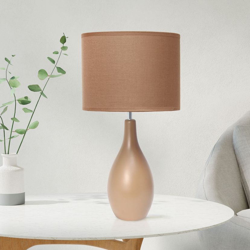 Essentix 18.11" Traditional Standard Ceramic Dewdrop Table Desk Lamp with Matching Fabric Shade
