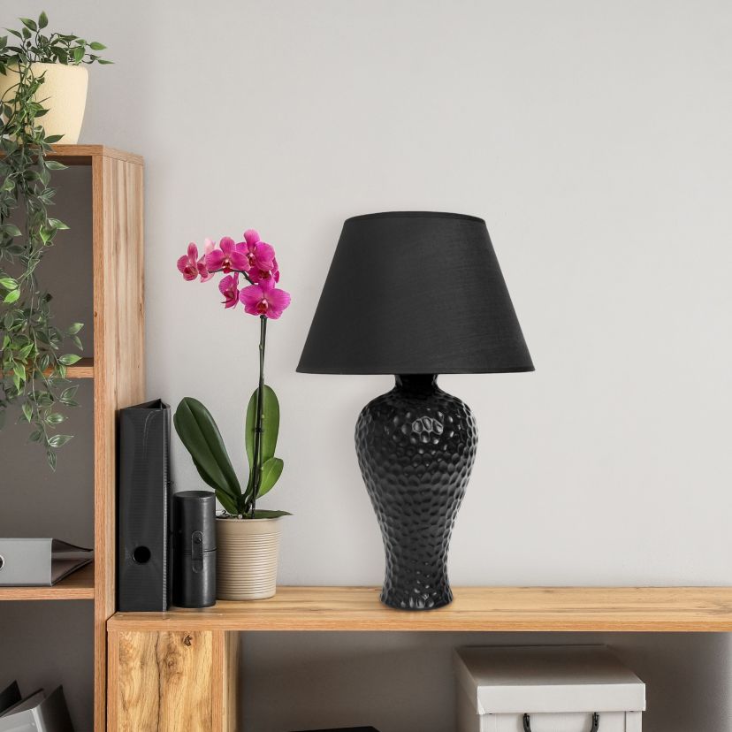 Essentix 20.08" Traditional Ceramic Textured Imprint Winding Table Desk Lamp with Matching Empire Fabric Shade