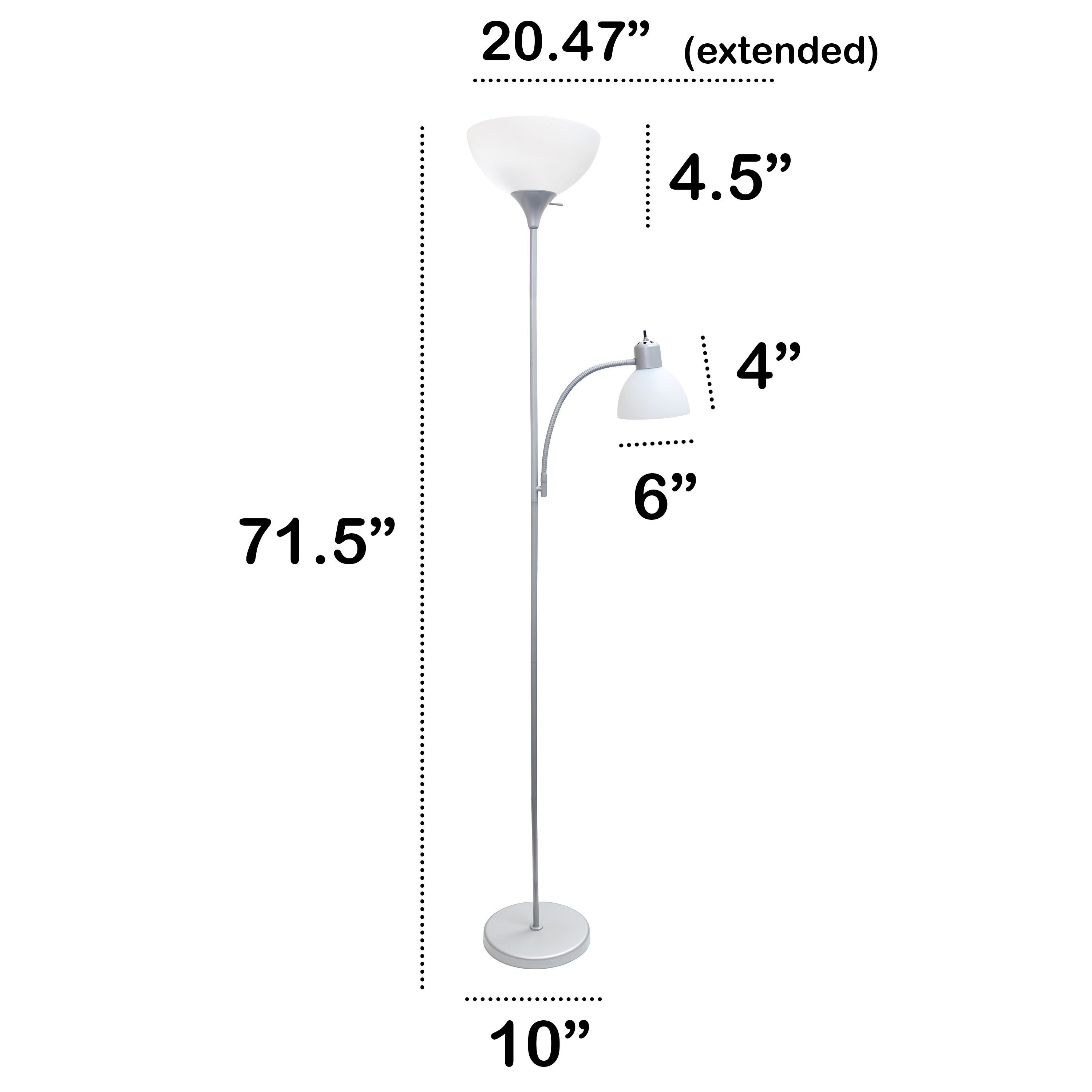Essentix 71.5" Tall Traditional 2 Light Mother Daughter Metal Floor Lamp with Torchiere and Reading Light