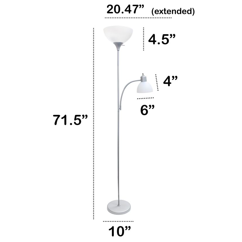 Essentix 71.5" Tall Traditional 2 Light Mother Daughter Metal Floor Lamp with Torchiere and Reading Light