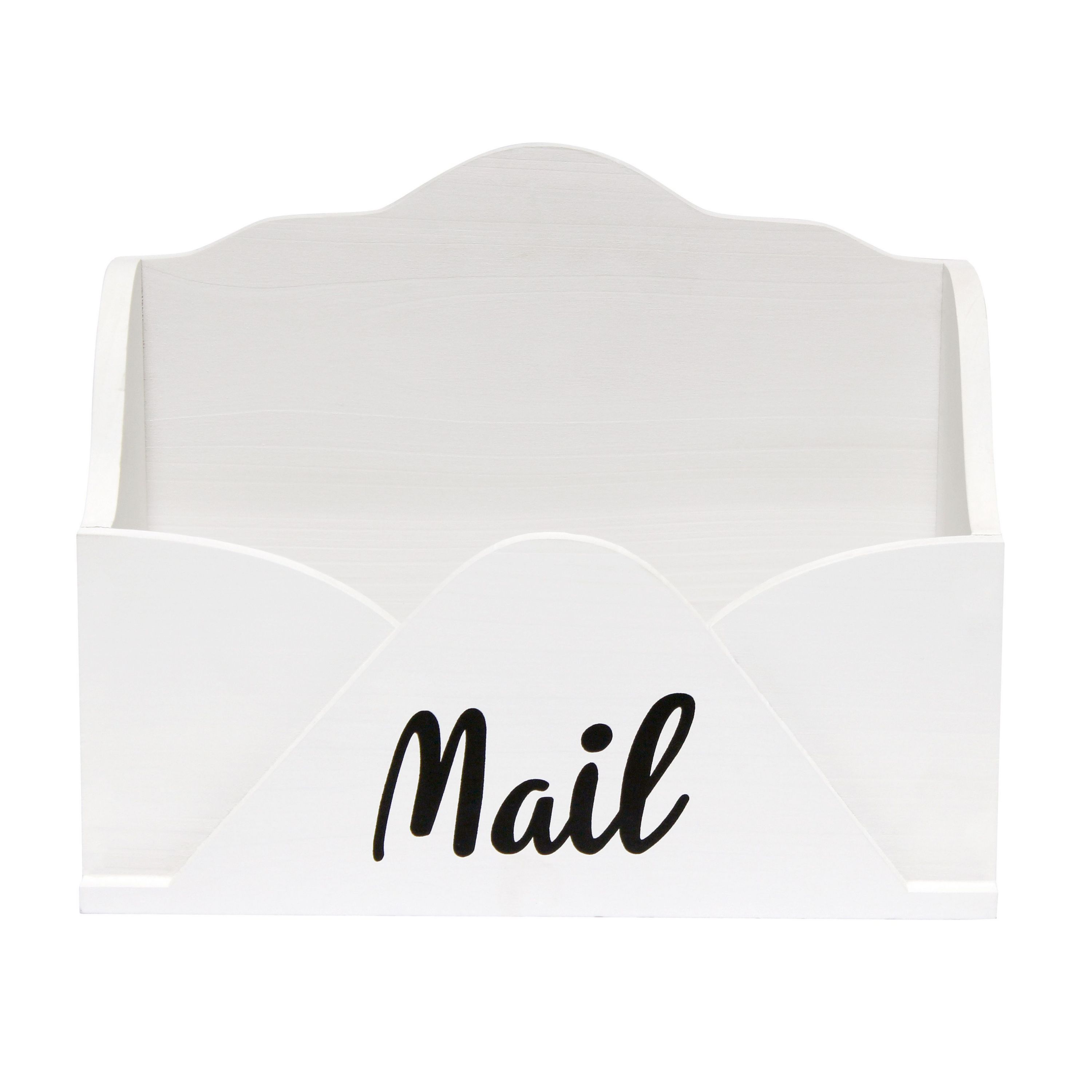 Elegant Designs Homewood Farmhouse Wooden Decorative Envelope Shaped Desktop Letter Holder, Bills Organizer, Storage Box, Crate with "Mail" Script in Black for Home Décor, Countertop, Tabletop, Desk, Office, Entryway, White