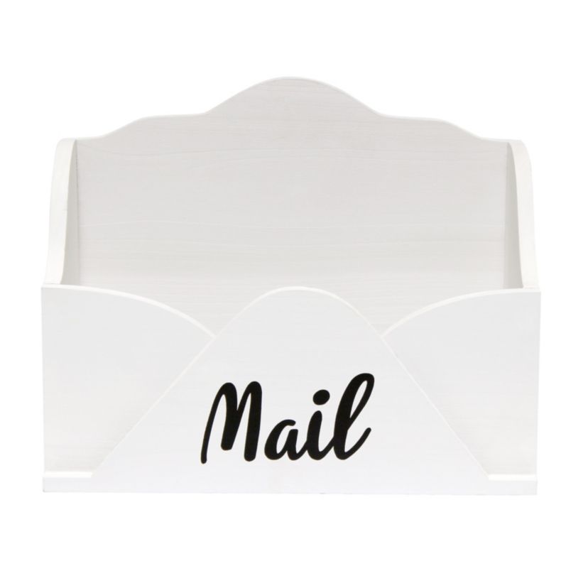 Elegant Designs Homewood Farmhouse Wooden Decorative Envelope Shaped Desktop Letter Holder, Bills Organizer, Storage Box, Crate with "Mail" Script in Black for Home Décor, Countertop, Tabletop, Desk, Office, Entryway, White