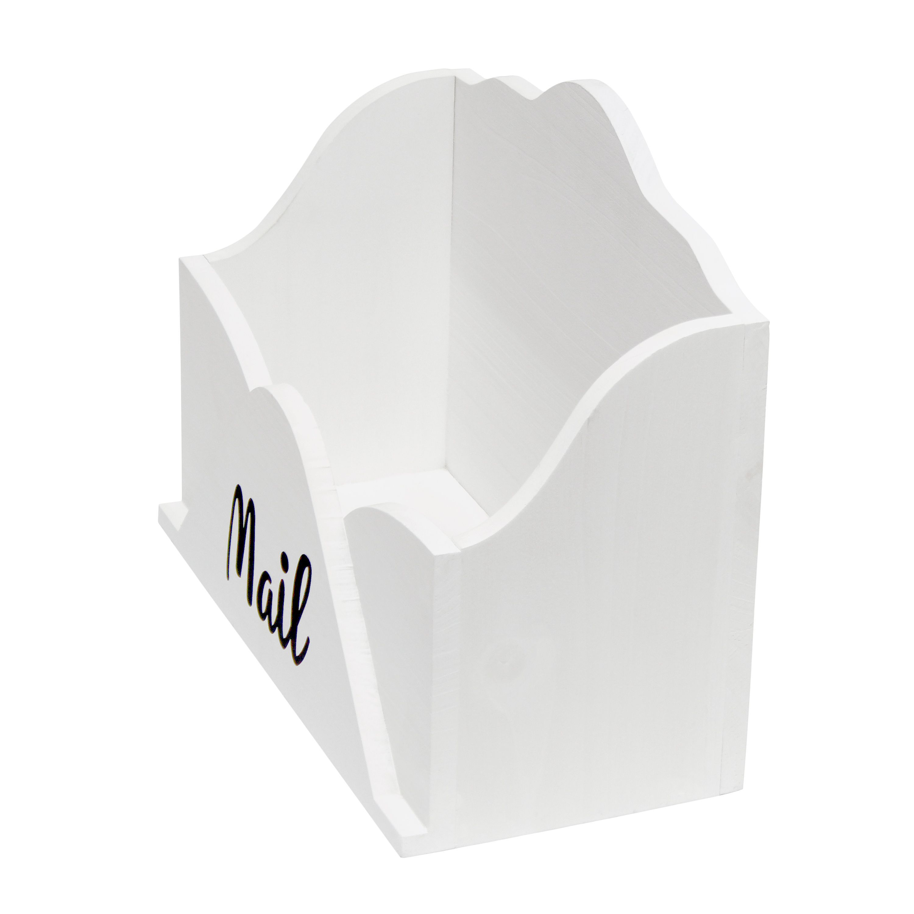 Elegant Designs Homewood Farmhouse Wooden Decorative Envelope Shaped Desktop Letter Holder, Bills Organizer, Storage Box, Crate with "Mail" Script in Black for Home Décor, Countertop, Tabletop, Desk, Office, Entryway, White