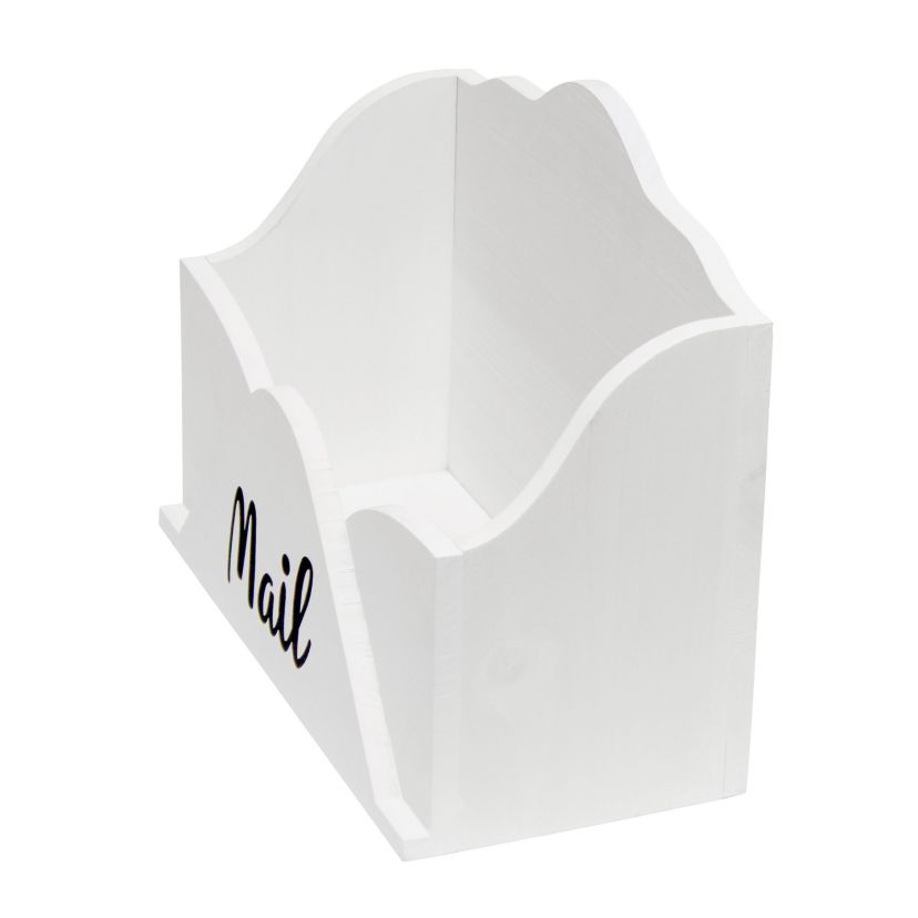 Elegant Designs Homewood Farmhouse Wooden Decorative Envelope Shaped Desktop Letter Holder, Bills Organizer, Storage Box, Crate with "Mail" Script in Black for Home Décor, Countertop, Tabletop, Desk, Office, Entryway, White