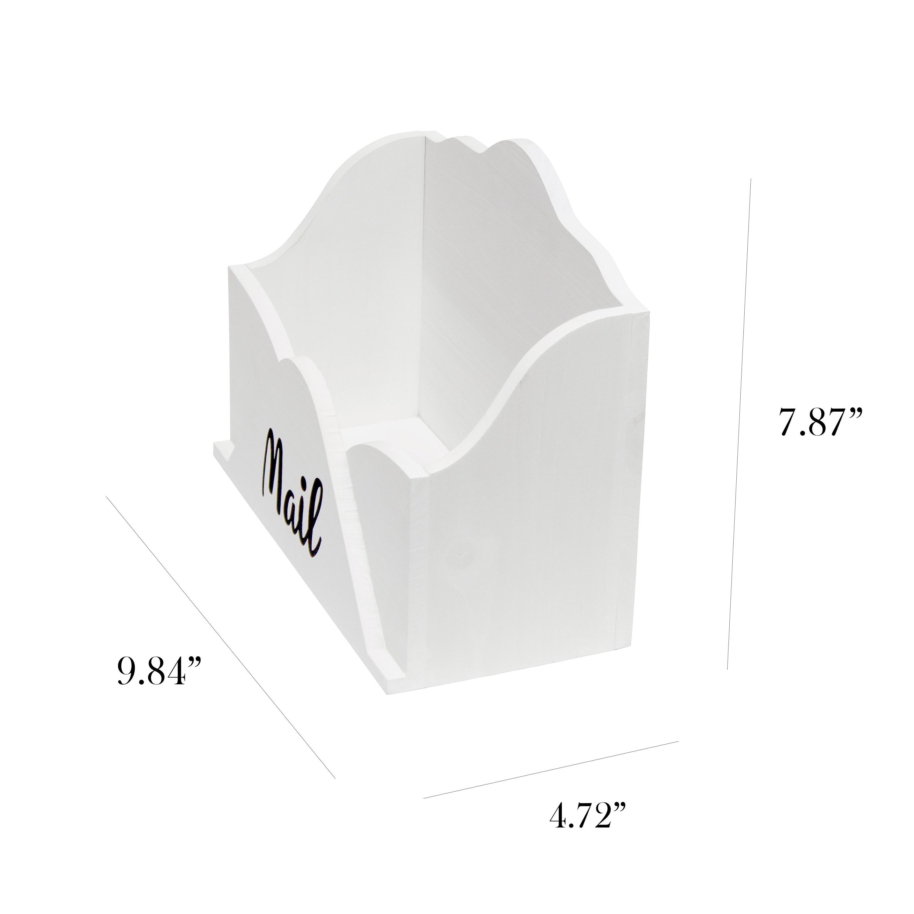 Elegant Designs Homewood Farmhouse Wooden Decorative Envelope Shaped Desktop Letter Holder, Bills Organizer, Storage Box, Crate with "Mail" Script in Black for Home Décor, Countertop, Tabletop, Desk, Office, Entryway, White