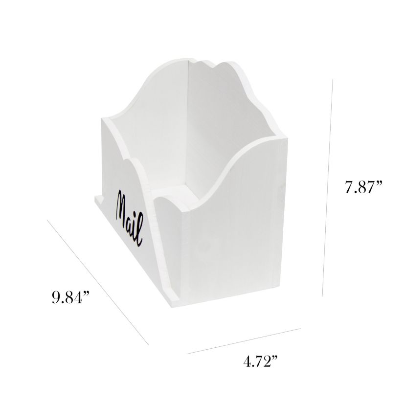 Elegant Designs Homewood Farmhouse Wooden Decorative Envelope Shaped Desktop Letter Holder, Bills Organizer, Storage Box, Crate with "Mail" Script in Black for Home Décor, Countertop, Tabletop, Desk, Office, Entryway, White