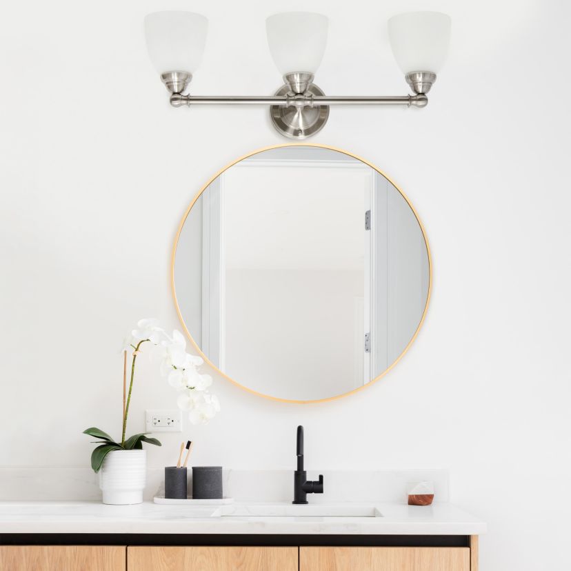 Essentix Traditional Three Light Metal and Translucent Glass Shade Vanity Uplight Downlight Wall Mounted Fixture