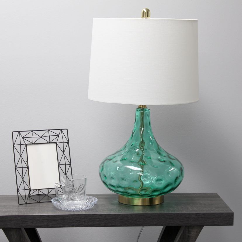 24" Classix Contemporary Dimpled Colored Glass Table Lamp with White Linen Shade