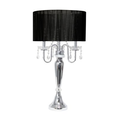 31" Chrome Cascading Crystal Table Lamp for Dining Room, Living Room, Bedroom, Study, Office, Entryway, White Shade