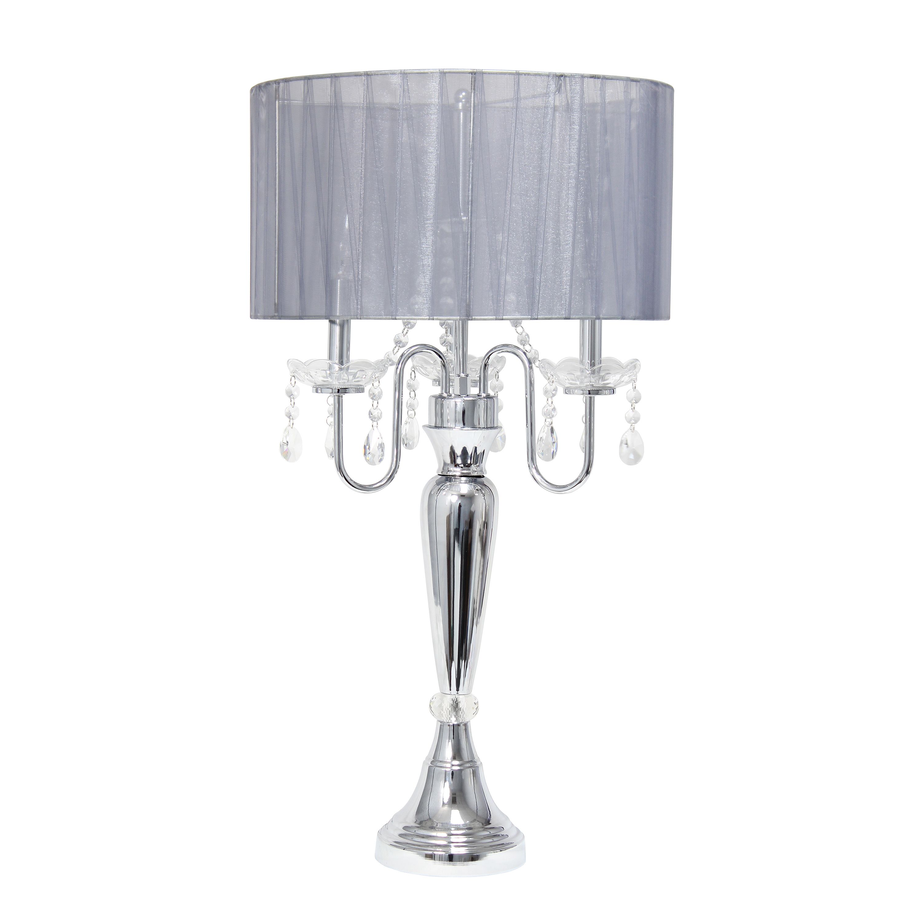 31" Chrome Cascading Crystal Table Lamp for Dining Room, Living Room, Bedroom, Study, Office, Entryway, White Shade