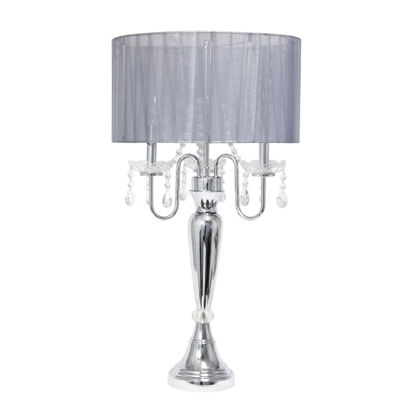 31" Chrome Cascading Crystal Table Lamp for Dining Room, Living Room, Bedroom, Study, Office, Entryway, White Shade