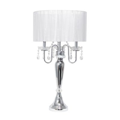 31" Chrome Cascading Crystal Table Lamp for Dining Room, Living Room, Bedroom, Study, Office, Entryway, White Shade