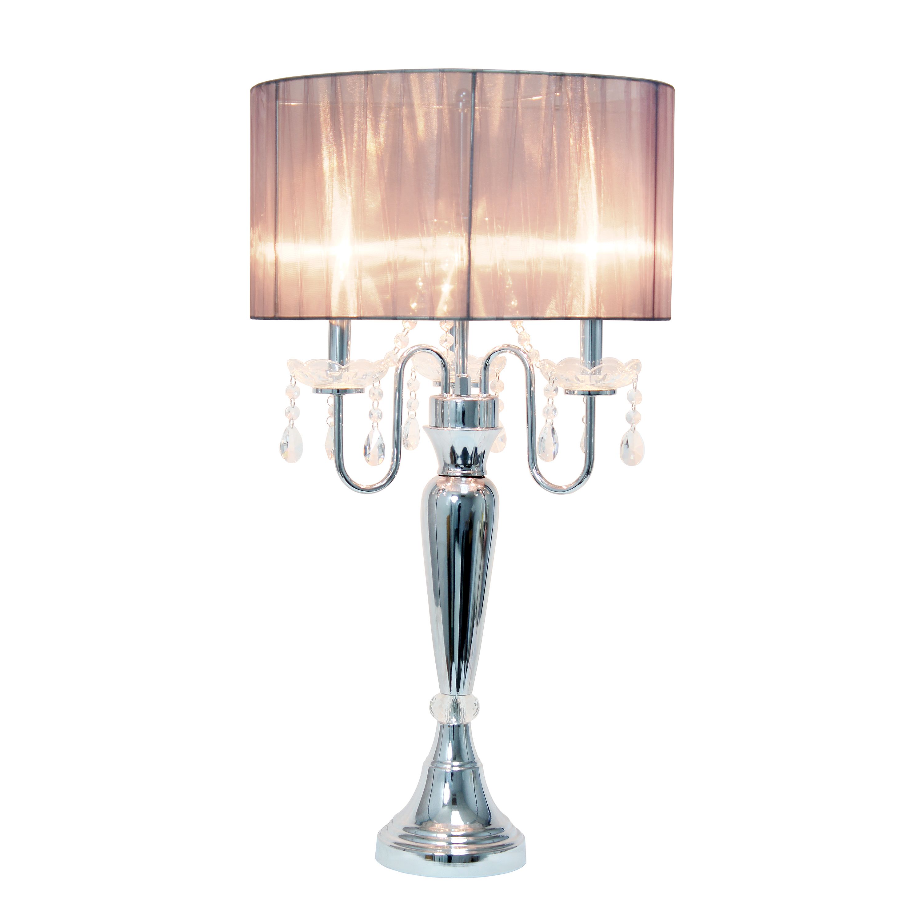 31" Chrome Cascading Crystal Table Lamp for Dining Room, Living Room, Bedroom, Study, Office, Entryway, White Shade
