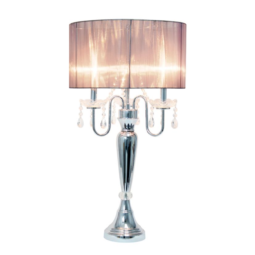 31" Chrome Cascading Crystal Table Lamp for Dining Room, Living Room, Bedroom, Study, Office, Entryway, White Shade