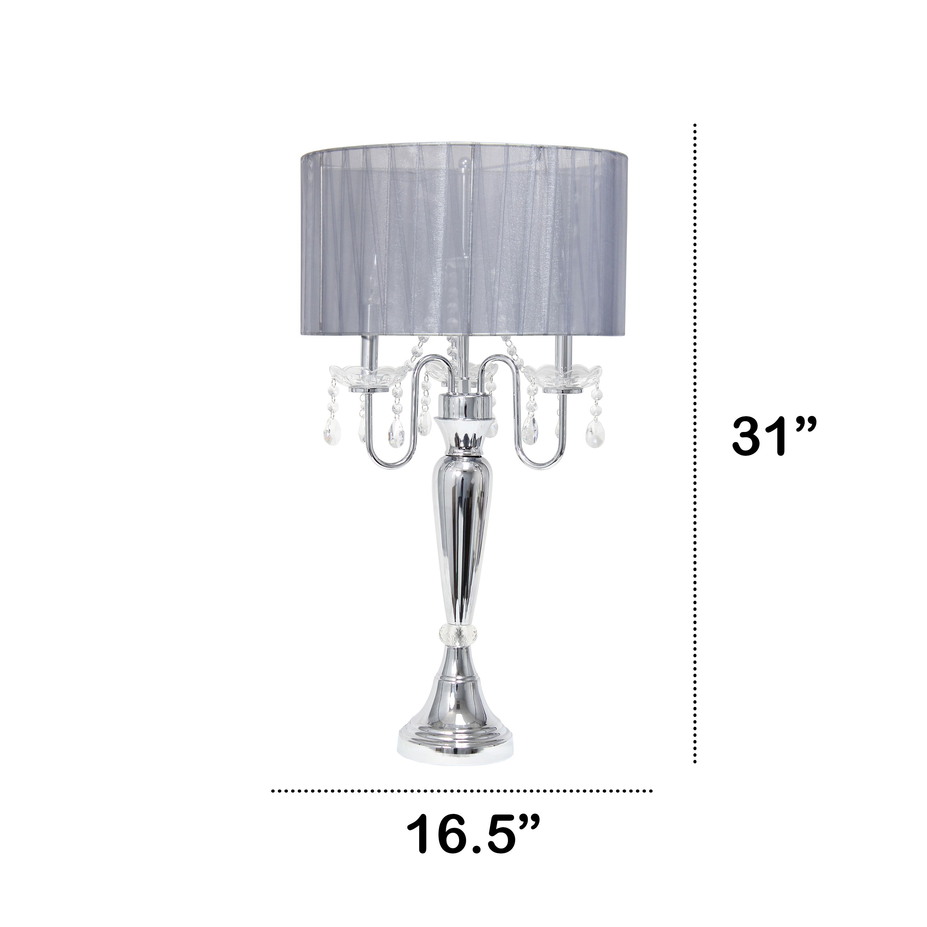 31" Chrome Cascading Crystal Table Lamp for Dining Room, Living Room, Bedroom, Study, Office, Entryway, White Shade