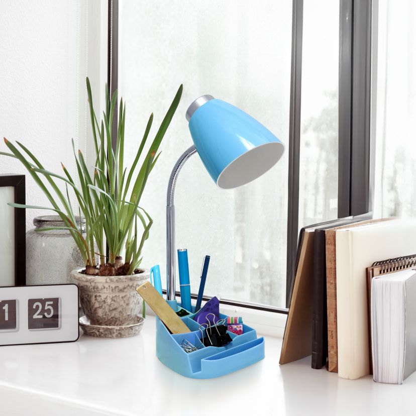18.5" Flexible Gooseneck Organizer Desk Lamp with Phone/iPad/Tablet Stand for Office, Bedroom, Study, Bedroom, Library, Pink