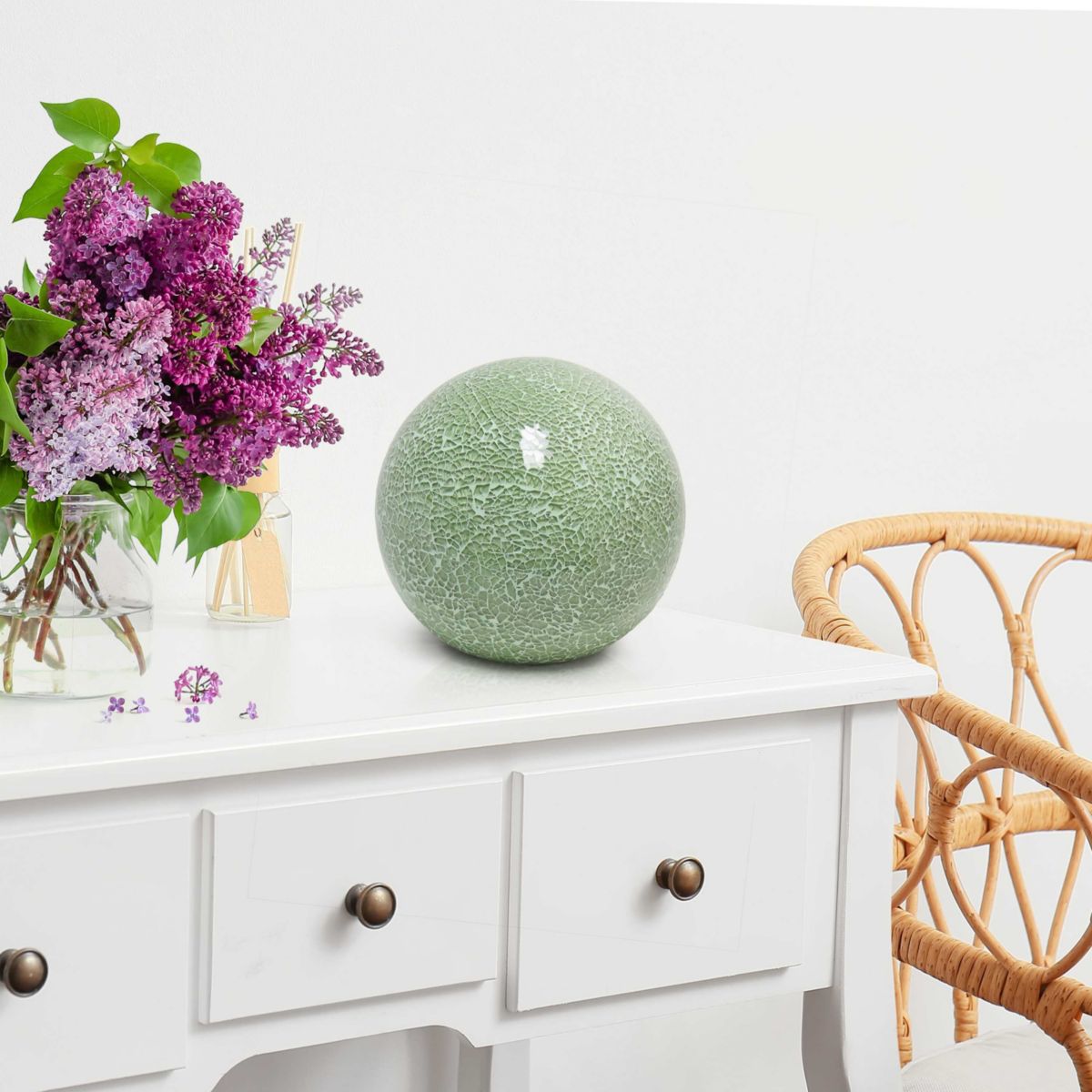 8" Crystal Mosaic Patchwork Dome Table Lamp, for Entryway, Living Room, Nightstand, Counter, Bookshelf, Teal