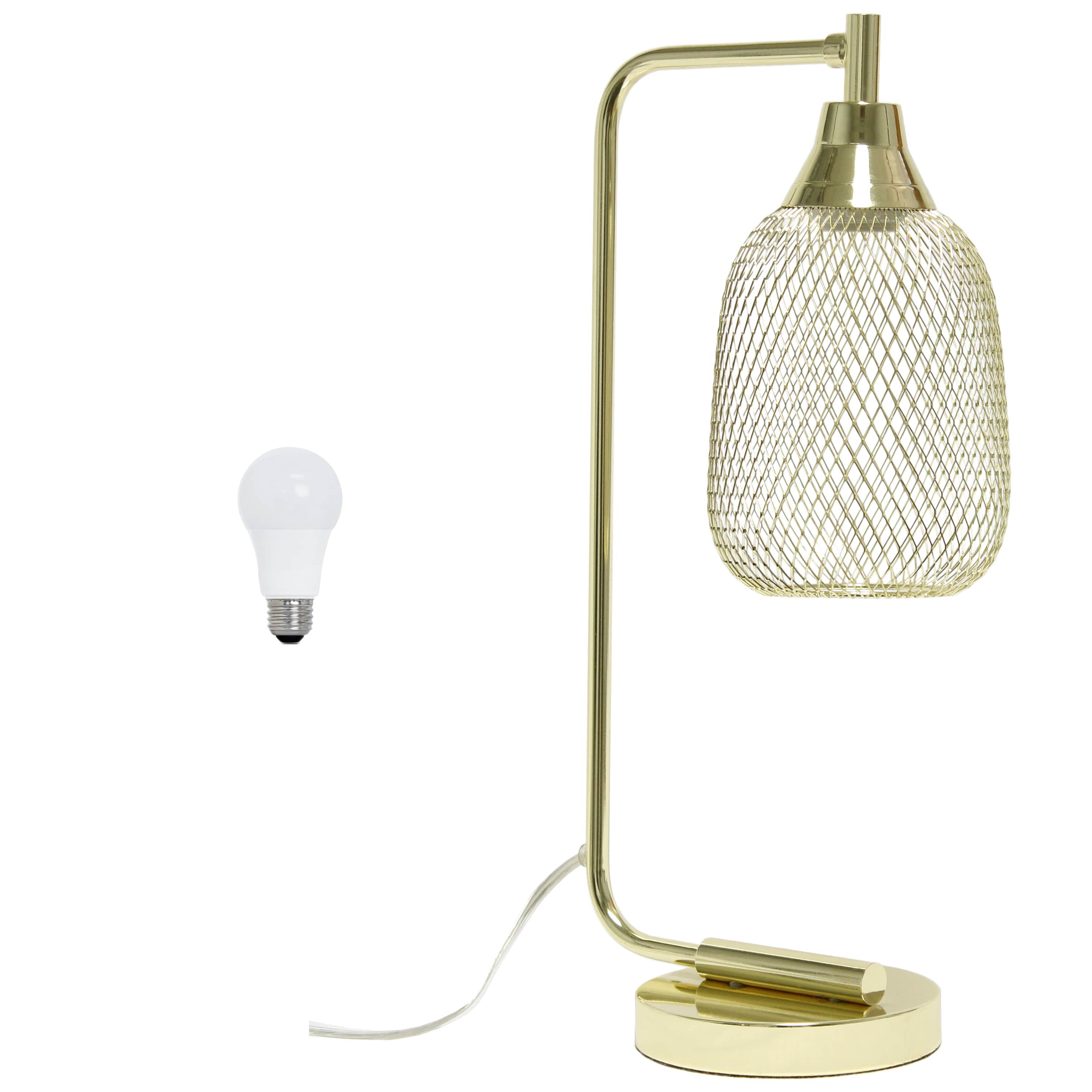 19" Industrial Mesh Wire Desk Lamp with LED Bulb, Gold