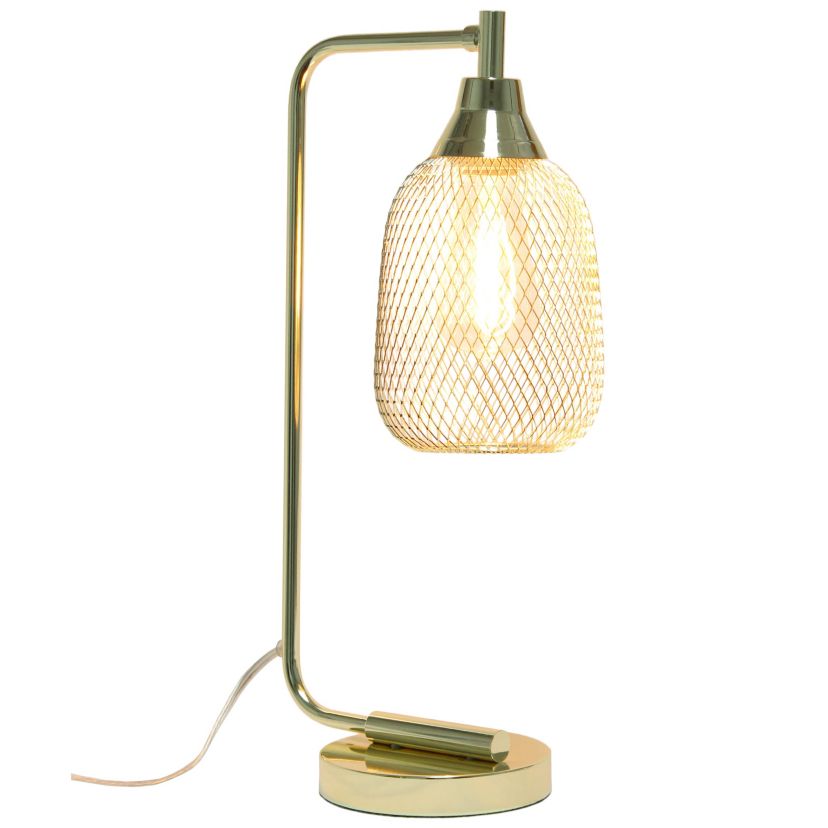19" Industrial Mesh Wire Desk Lamp with LED Bulb, Gold