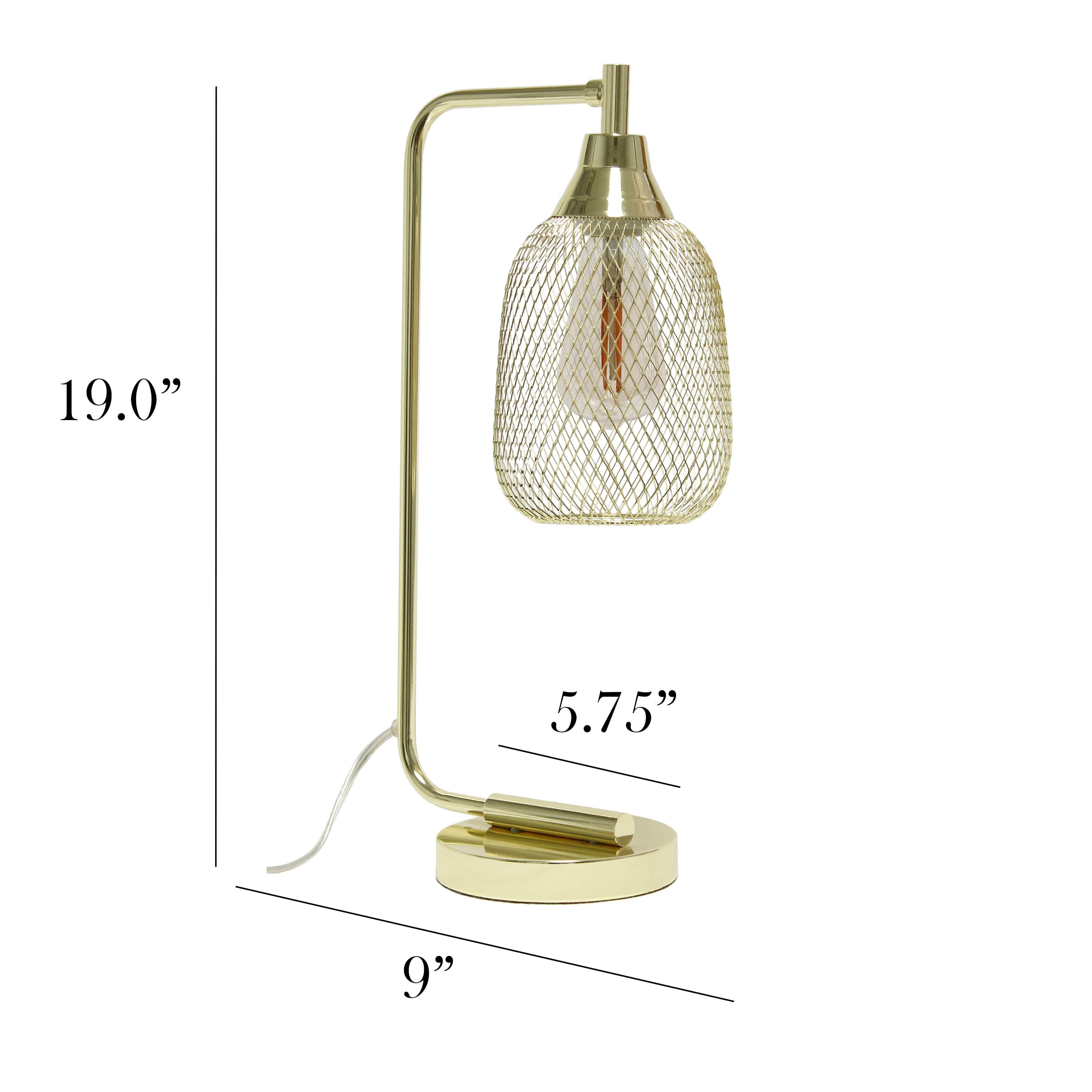 19" Industrial Mesh Wire Desk Lamp with LED Bulb, Gold