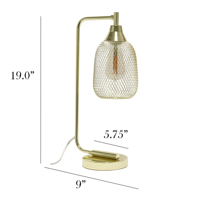 19" Industrial Mesh Wire Desk Lamp with LED Bulb, Gold