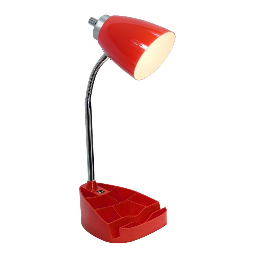 18.5" Gooseneck Organizer Desk Lamp with iPad Tablet Stand Book Holder and USB port, with LED Bulb, Black