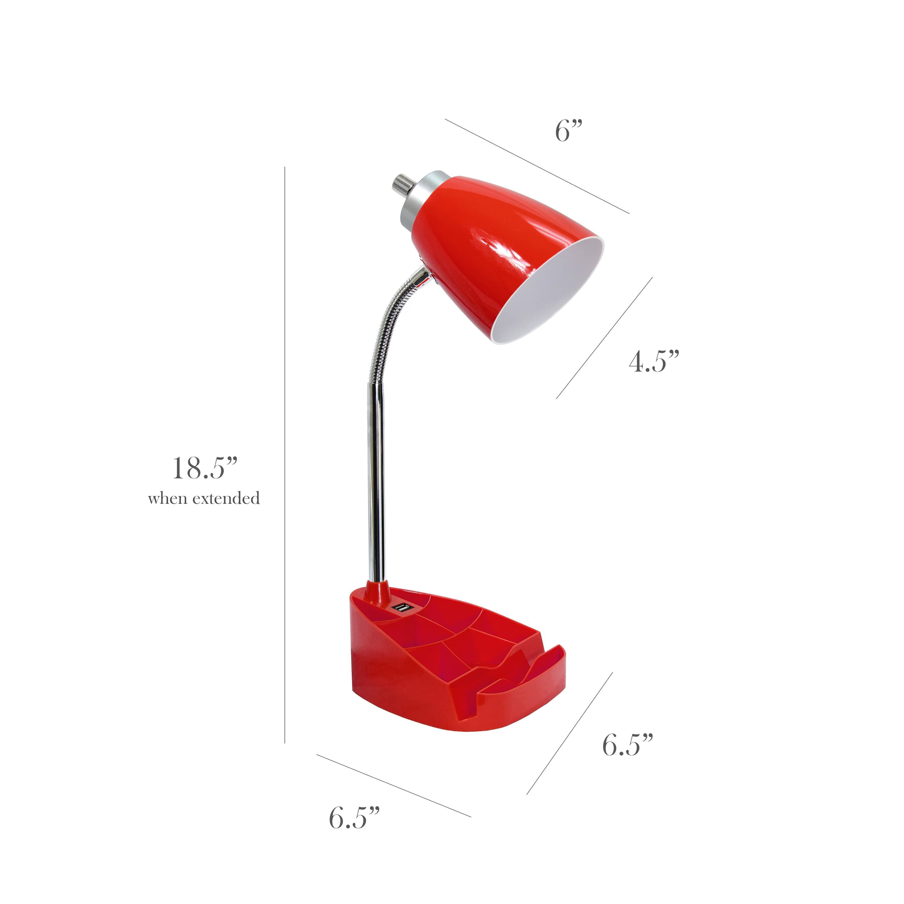 18.5" Gooseneck Organizer Desk Lamp with iPad Tablet Stand Book Holder and USB port, with LED Bulb, Black