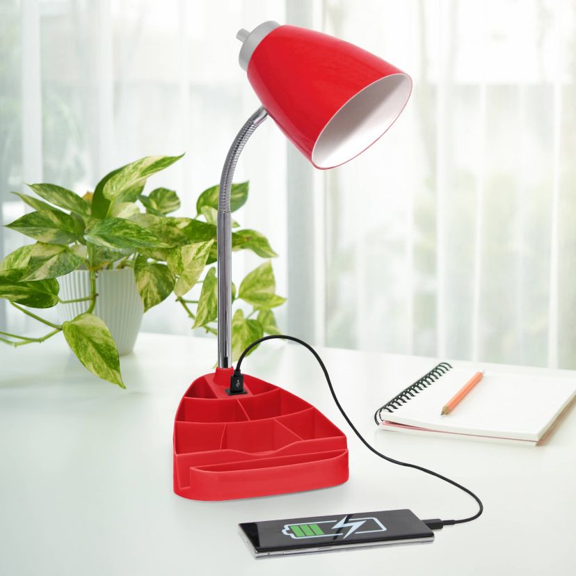 18.5" Gooseneck Organizer Desk Lamp with iPad Tablet Stand Book Holder and USB port, with LED Bulb, Black