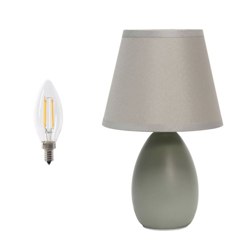 9.45" Mini Egg Oval Ceramic Table Lamp with Matching Shade, LED Bulb Included, Blue