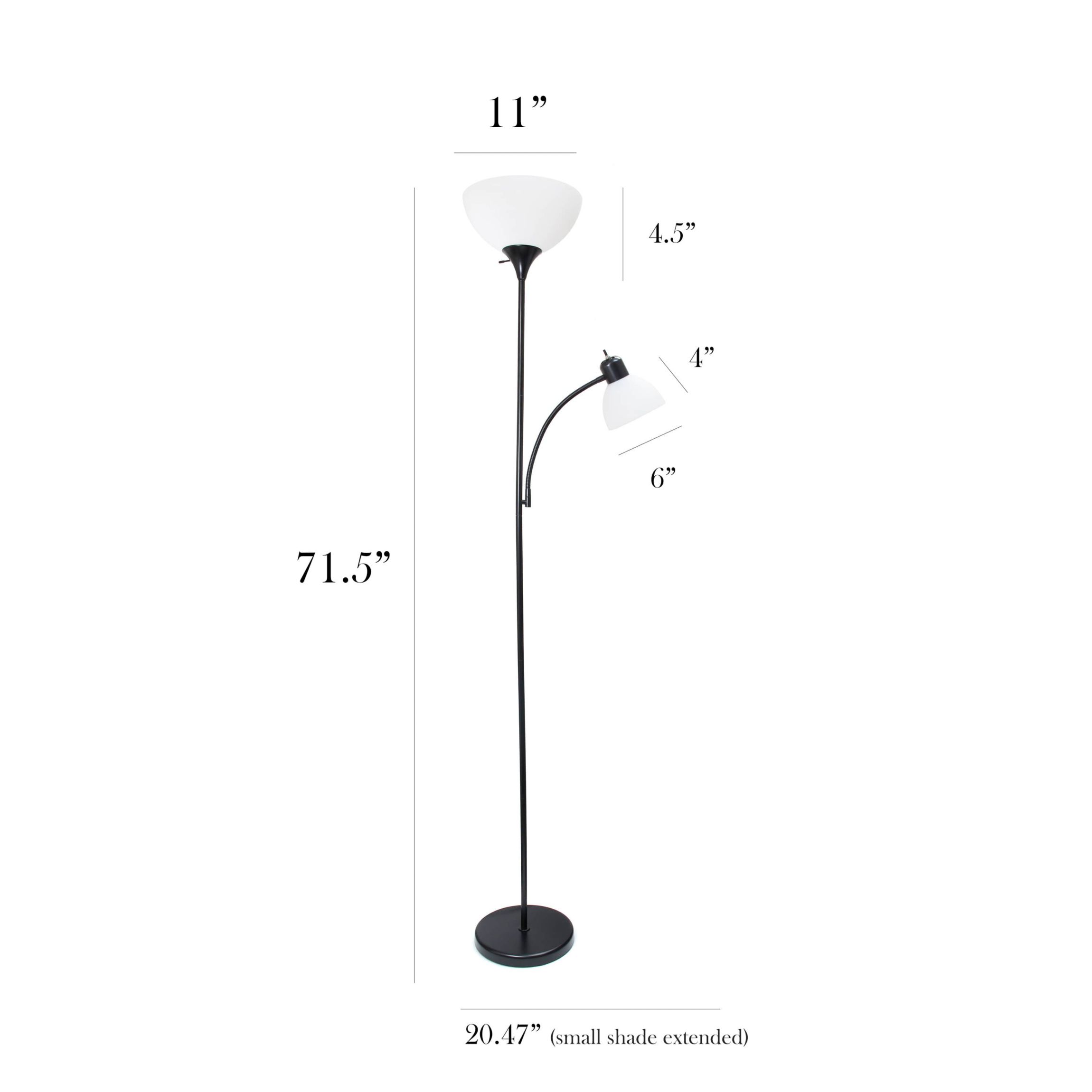 71.5" Traditional Floor Lamp with Adjustable Reading Light, LED Bulbs Included, Black