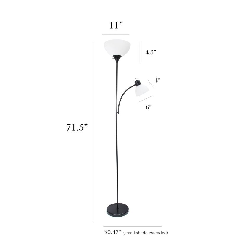 71.5" Traditional Floor Lamp with Adjustable Reading Light, LED Bulbs Included, Black