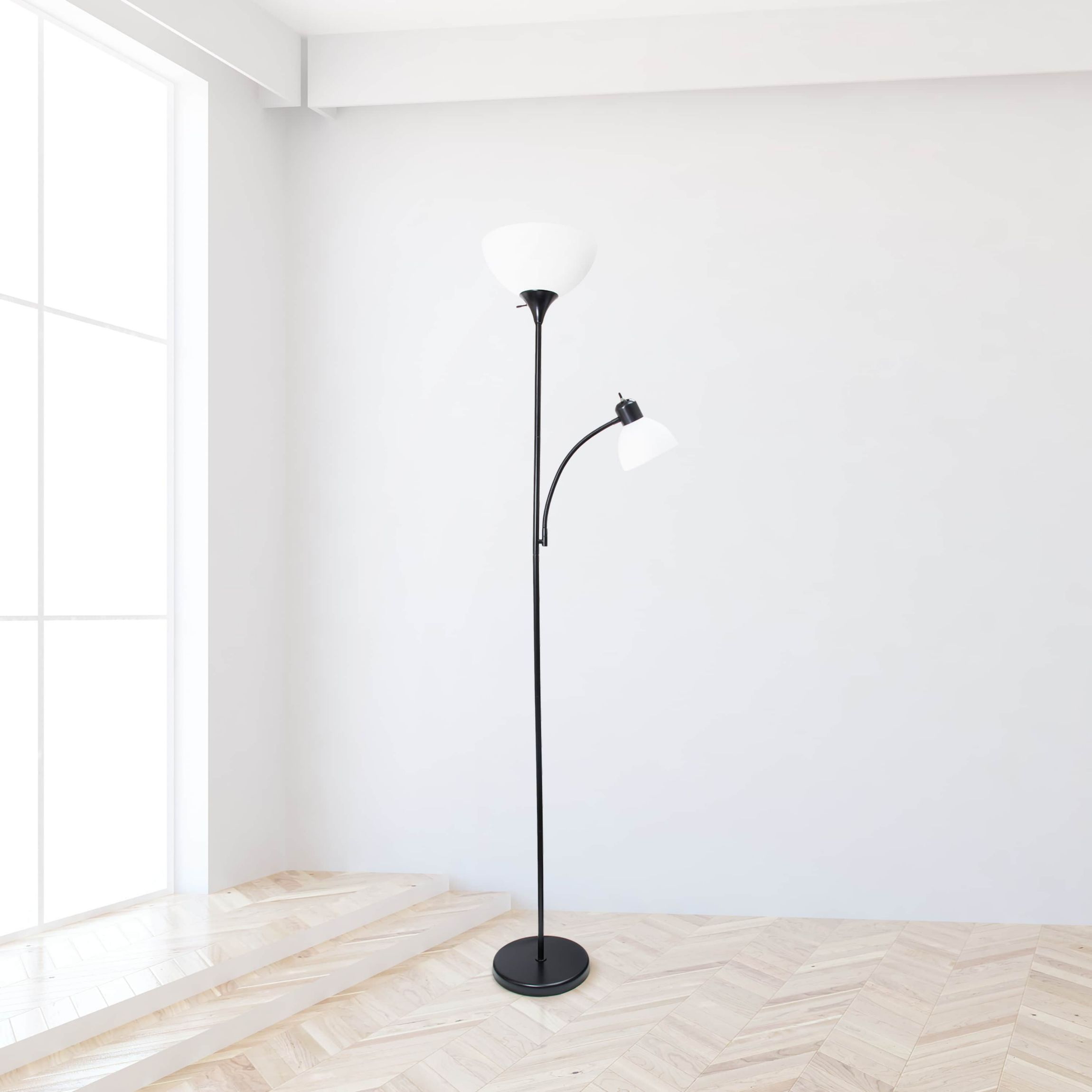 71.5" Traditional Floor Lamp with Adjustable Reading Light, LED Bulbs Included, Black