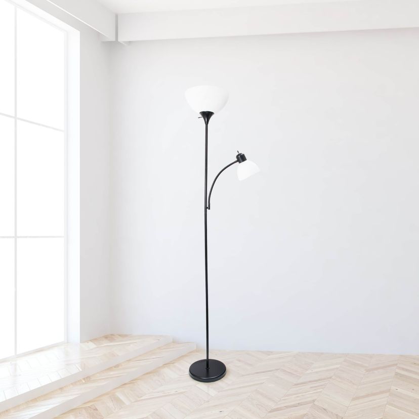 71.5" Traditional Floor Lamp with Adjustable Reading Light, LED Bulbs Included, Black