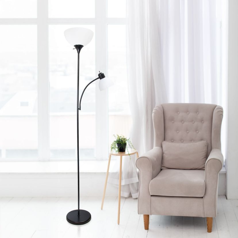 71.5" Traditional Floor Lamp with Adjustable Reading Light, LED Bulbs Included, Black