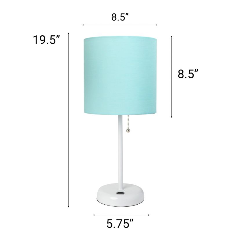 19.5" Oslo Contemporary Bedside Duo, White Table Lamp Two Pack Set with USB Port, Light Pink Shades