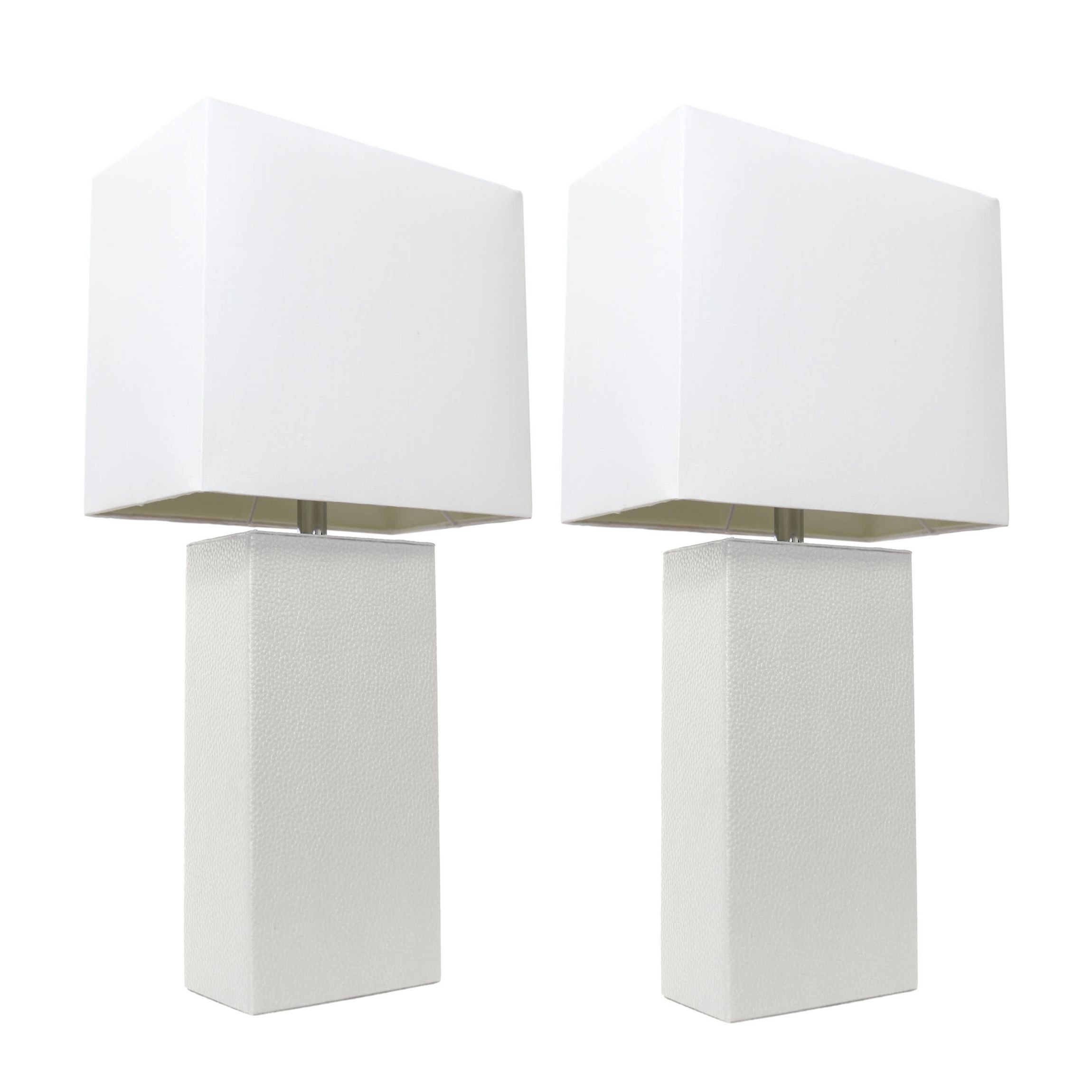 Lexington 21" 2-Pack Leather Base Modern Home Décor Bedside Table Lamp Set for Living Room, Bedroom, Entryway, Foyer, or Office with White Rectangular Fabric Shade, Red