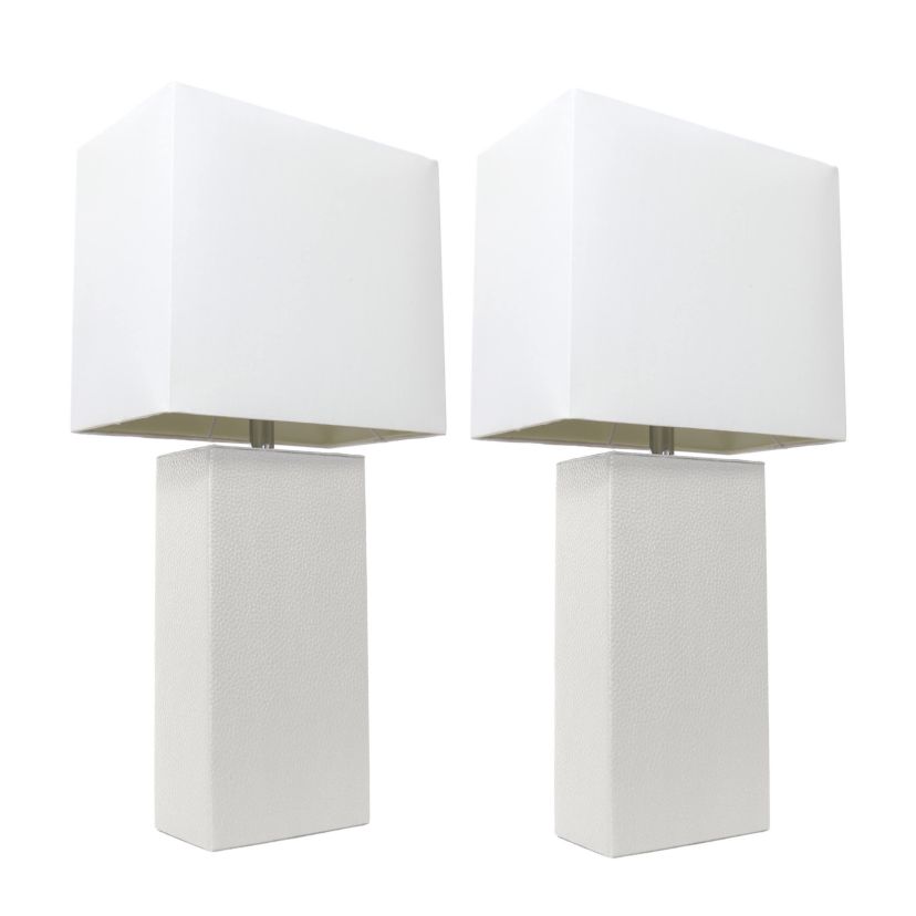 Lexington 21" 2-Pack Leather Base Modern Home Décor Bedside Table Lamp Set for Living Room, Bedroom, Entryway, Foyer, or Office with White Rectangular Fabric Shade, Blue