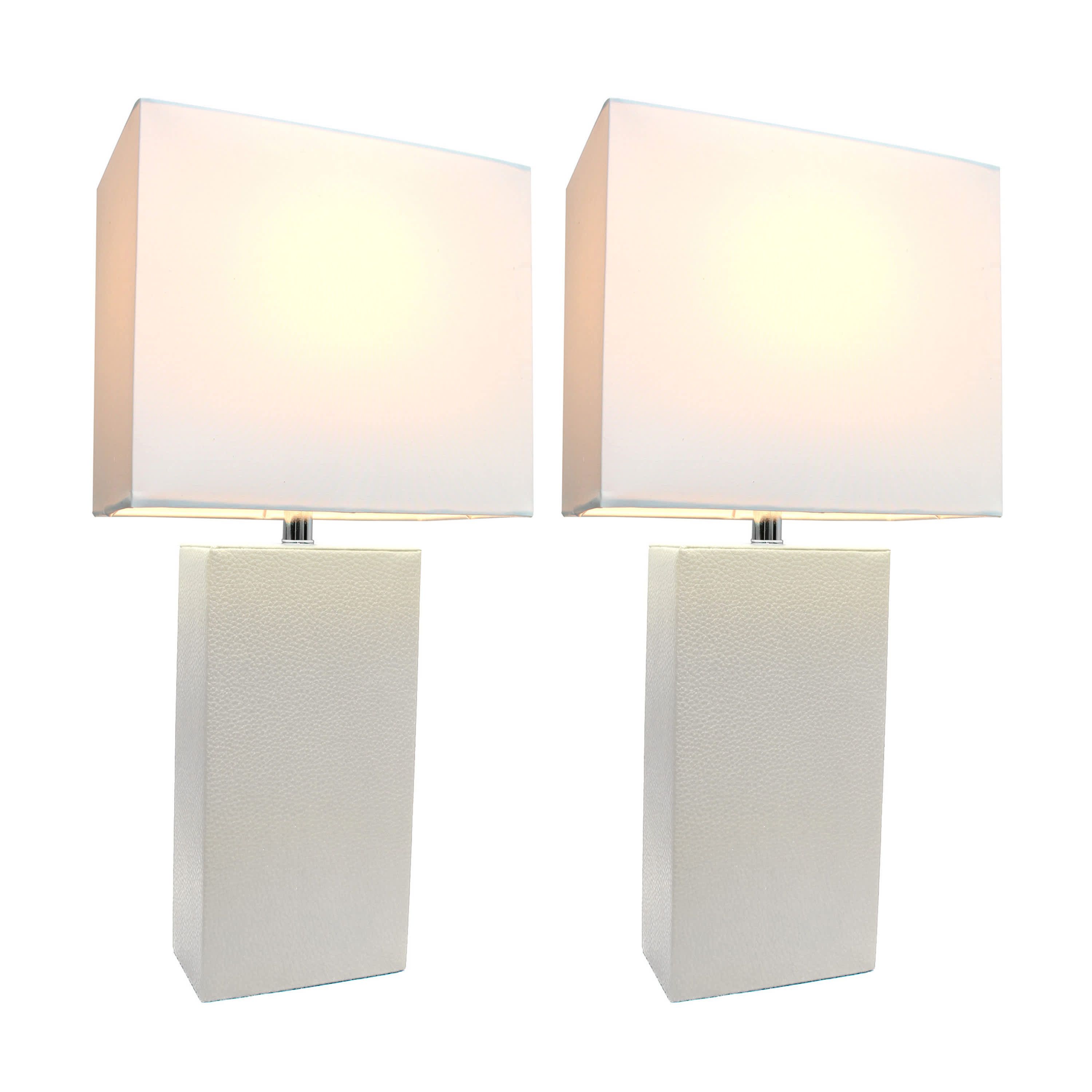 Lexington 21" 2-Pack Leather Base Modern Home Décor Bedside Table Lamp Set for Living Room, Bedroom, Entryway, Foyer, or Office with White Rectangular Fabric Shade, Blue