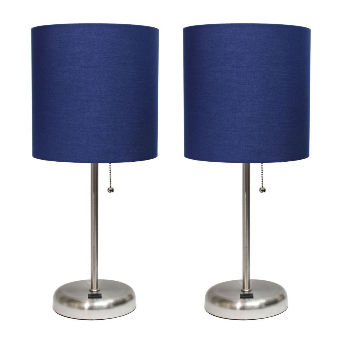 19.5" Oslo Contemporary Bedside Duo, Brushed Steel Table Lamp Two Pack Set with USB Port, Teal Shades