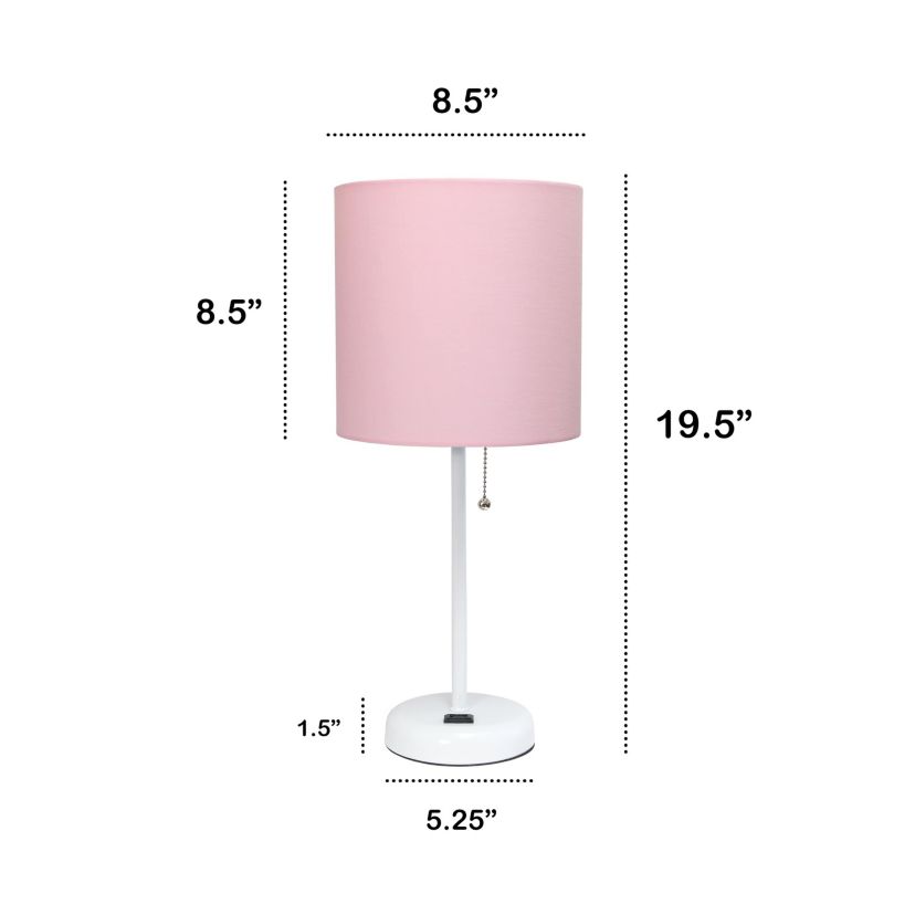 19.5" Oslo Contemporary Bedside Duo, Black Table Lamp Two Pack Set with Power Outlet, White Shades