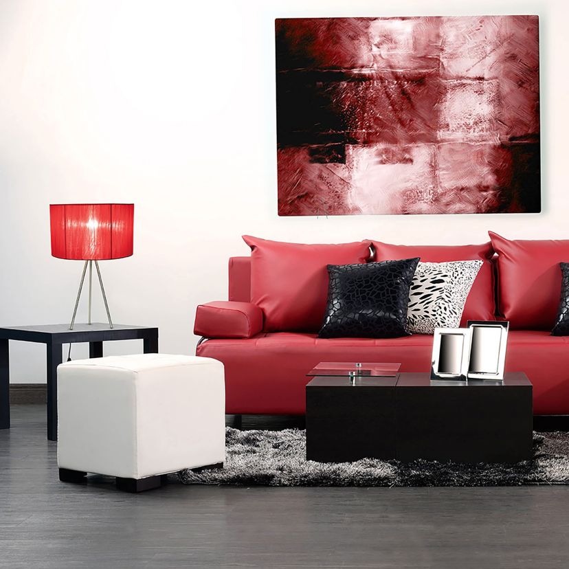 19.69" Brushed Nickel Tripod Table Lamp and Pleated Silk Sheer Shade with LED Bulb, Red