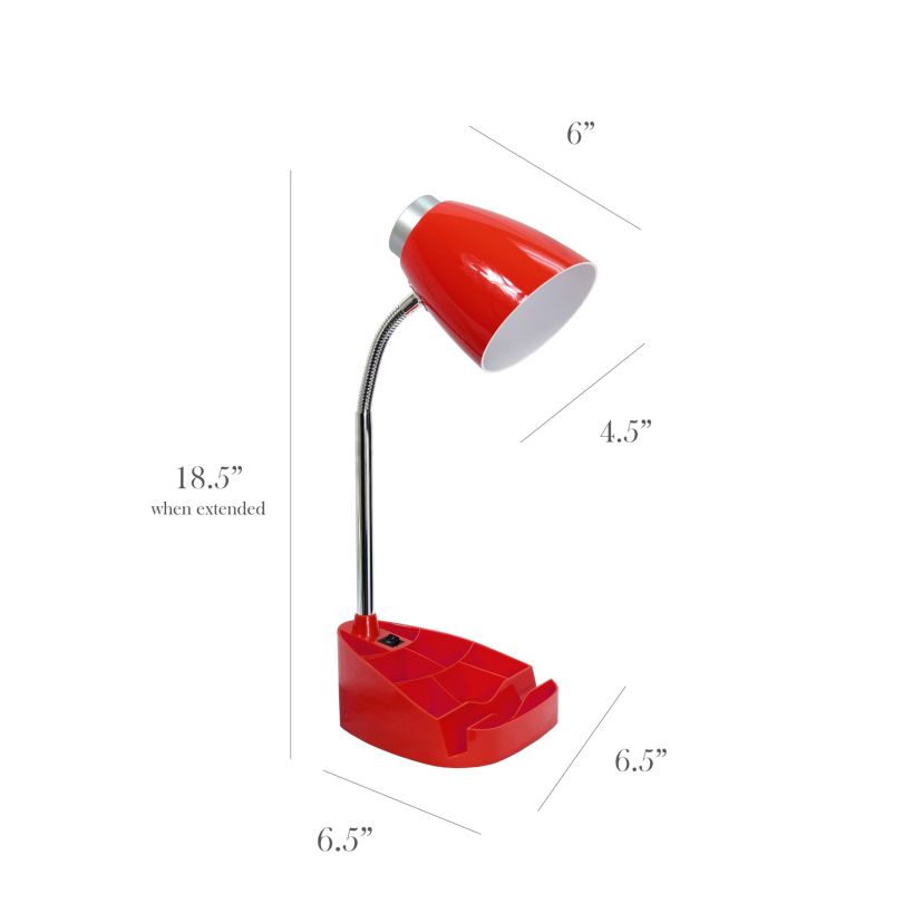 18.5" Gooseneck Organizer Desk Lamp with iPad Tablet Stand Book Holder with LED Bulb, Orange