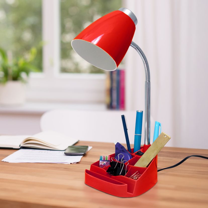 18.5" Gooseneck Organizer Desk Lamp with iPad Tablet Stand Book Holder with LED Bulb, Orange
