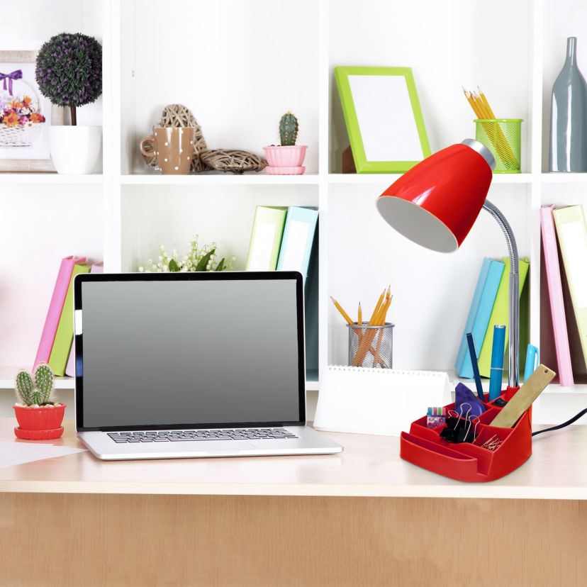 18.5" Gooseneck Organizer Desk Lamp with iPad Tablet Stand Book Holder with LED Bulb, Orange