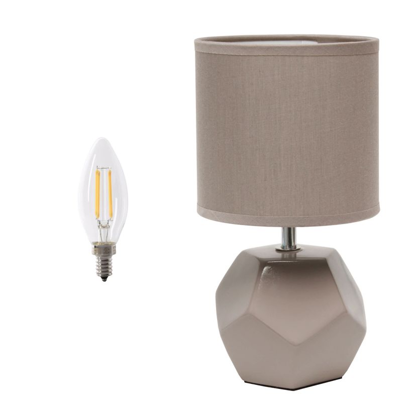 10.24" Round Geometric Prism Mini Table Lamp with Matching Fabric Shade, LED Bulb Included, Blue