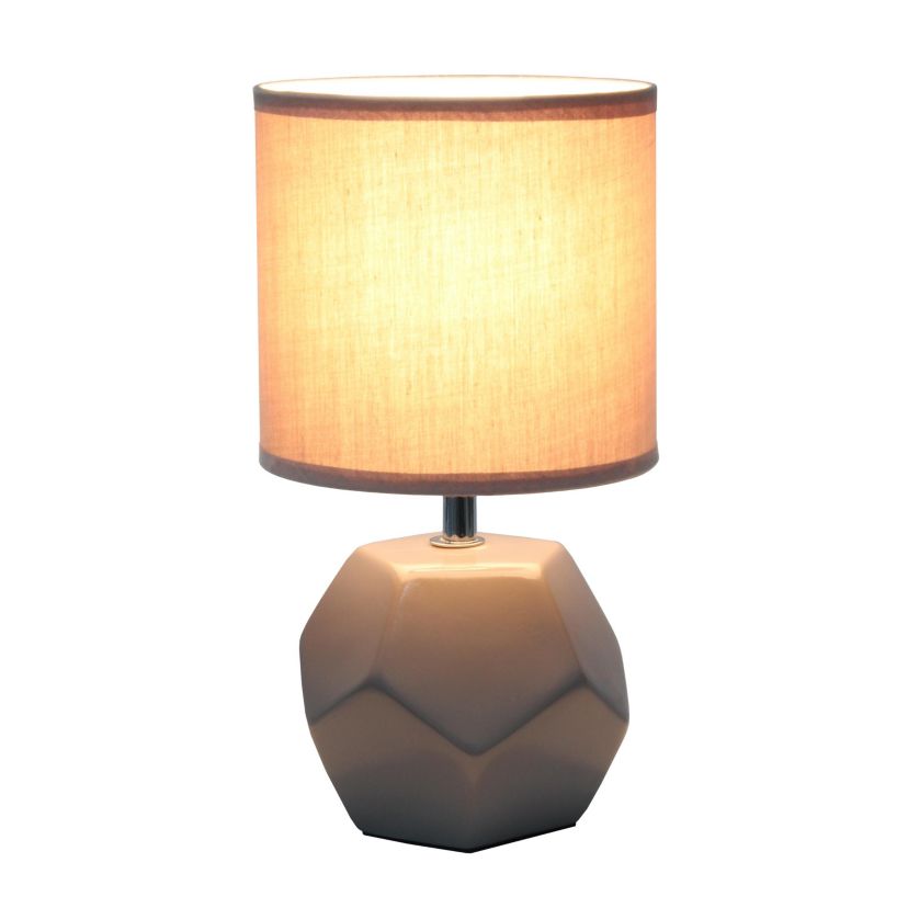 10.24" Round Geometric Prism Mini Table Lamp with Matching Fabric Shade, LED Bulb Included, Blue