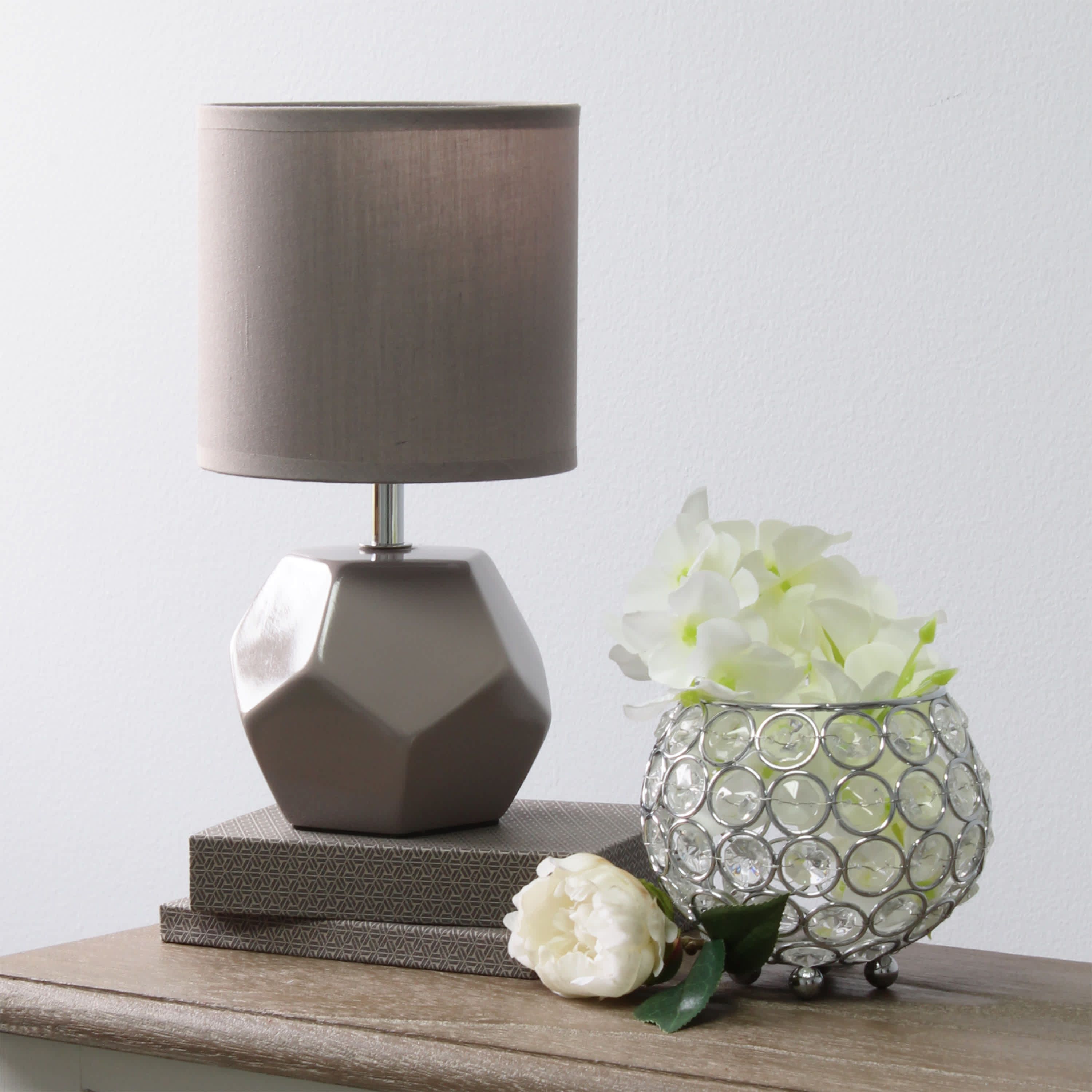 10.24" Round Geometric Prism Mini Table Lamp with Matching Fabric Shade, LED Bulb Included, Blue