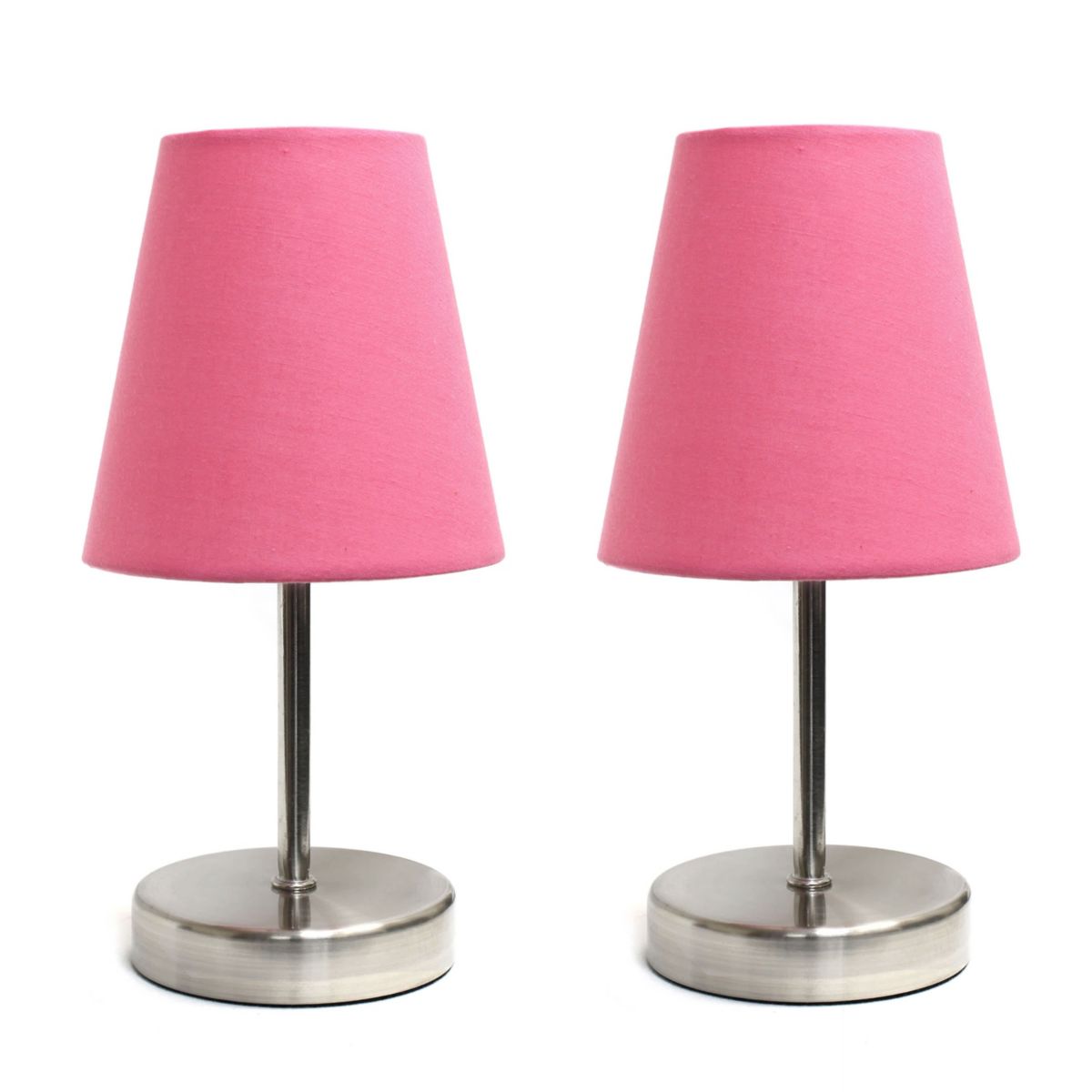 10.5" Iconic Duo Mini Sand Nickel Table Lamp Two Pack Set, for End Tables, Nightstands, Offices, White Shades