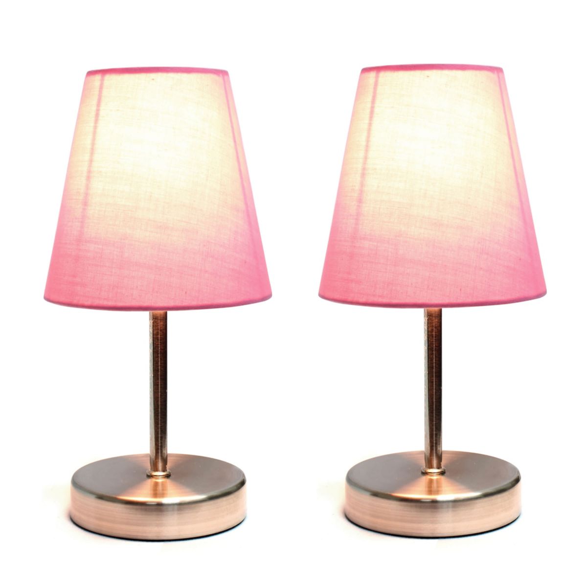 10.5" Iconic Duo Mini Sand Nickel Table Lamp Two Pack Set, for End Tables, Nightstands, Offices, White Shades
